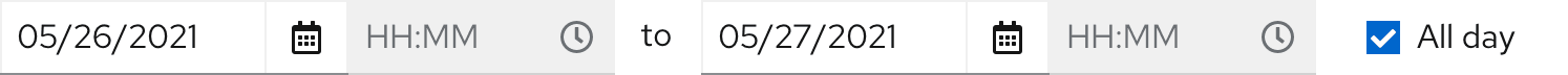 Example of a vertical date and time range selection with All day checkbox